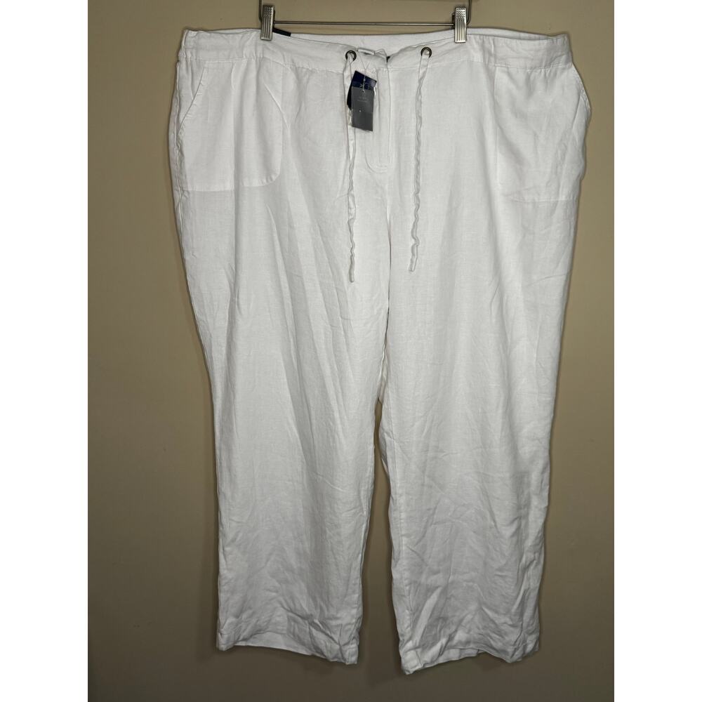 Charter Club Woman White Lined Linen Pants Size 24W NWT* Pockets Plus Size